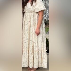 Polagram Floral Cream Eyelet Maxi Dress